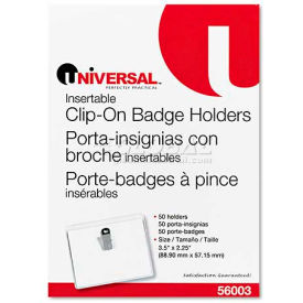 Universal® Clip-On Clear Badge Holders W/Inserts Top Load 2 1/4 x 3 1/2 White 50/Box