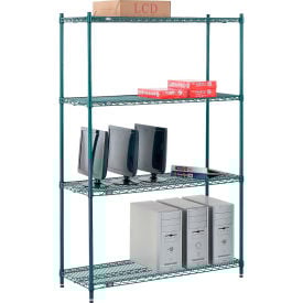 Nexel® 4 Shelf Poly-Green® Wire Shelving Unit Starter 48""W x 14""D x 74""H