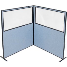 Interion® Freestanding 2-Panel Corner Room Divider w/Partial Window 60-1/4""W x 72""H Panels Blue