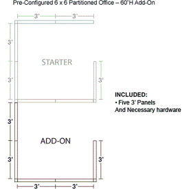 Interion® Pre-Configured Office Cubicle 6'W x 6'D x 60""H Add-On Kit Gray