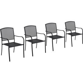 Global Industrial™ Outdoor Caf Stacking Armchair Steel Mesh Black 4 Pack