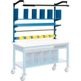 Global Industrial™ Upright Kit w/ Dividers Shelves & LED Light Kit 60""W Blue