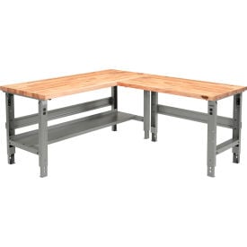 Global Industrial™ L-Shaped Workbench 72 x 78"" Adjustable Height Maple Square Edge