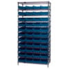 Global Industrial™ Chrome Wire Shelving with 44 4""H Plastic Shelf Bins Blue 36x24x74