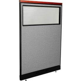 Interion® Deluxe Office Partition Panel w/Partial Window & Pass-Thru Cable 48-1/4Wx65-1/2H GRY