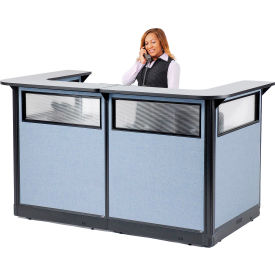 Interion® U-Shaped Reception Station w/Window & Raceway 88""Wx 44""Dx 46""H GRY Counter/BLU Panel