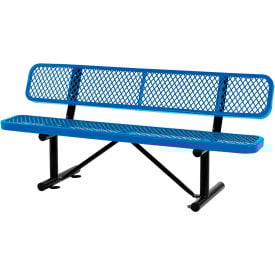 Global Industrial™ 6' Outdoor Steel Bench w/ Backrest Expanded Metal Blue