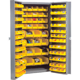 Global Industrial™ Bin Cabinet Deep Door - 156 Yellow Bins 16 Ga. Unassembled Cabinet 38x24x72