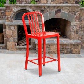 Flash Furniture 24""H Red Metal Counter Height Stool with Vertical Slat Back