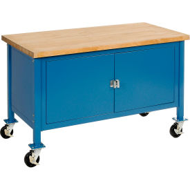 Global Industrial™ Mobile Cabinet Workbench - Maple Safety Edge 72""W x 30""D Blue