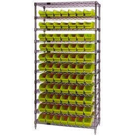 Global Industrial™ Chrome Wire Shelving with 77 4""H Plastic Shelf Bins Yellow 36x18x74