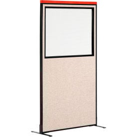 Interion® Deluxe Freestanding Office Partition Panel w/Partial Window 36-1/4""W x 97-1/2""H Tan