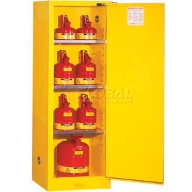 Justrite 36 Gallon 1 Door Manual Slimline Paint & Ink Cabinet 23-1/4""W x 18""D x 65""H Yellow