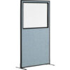 Interion® Freestanding Office Partition Panel with Partial Window 36-1/4""W x 72""H Blue
