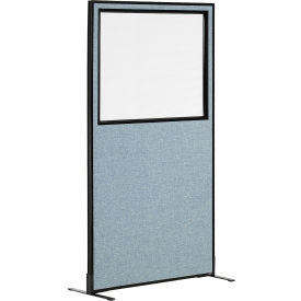 Interion® Freestanding Office Partition Panel with Partial Window 36-1/4""W x 72""H Blue