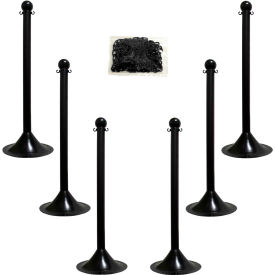 Mr. Chain Light Duty Plastic Stanchion Kit With 2""x50'L Chain 41""H Black 6 Pack