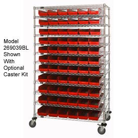 Global Industrial™ Chrome Wire Shelving with 110 4""H Plastic Shelf Bins Red 72x14x74
