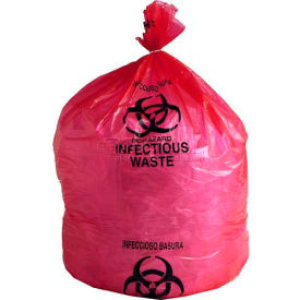 High Density Red Infectious Waste Liner 17 Microns 36"" x 48"" Pkg Qty 250