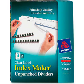 Avery Index Maker Clear Label Divider Easy Apply 8.5""x11"" 3 Tabs 25 Sets White/White