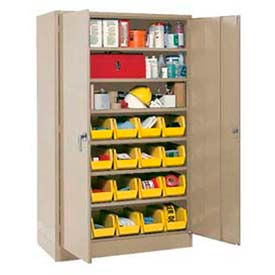 Global Industrial™ Locking Storage Cabinet 48x24x78 - 24 YL Stacking Bins & 6 Shelves Assembled