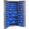 Global Industrial Storage Cabinet w/ 136 Blue Bins Unassembled 365 lbs. Weight 38""W x 24""D x 72""H