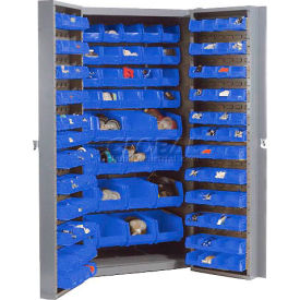Global Industrial Storage Cabinet w/ 136 Blue Bins Unassembled 365 lbs. Weight 38""W x 24""D x 72""H