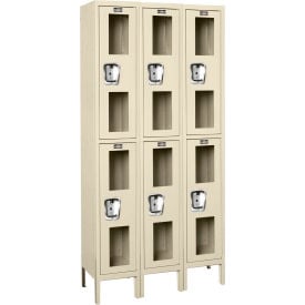 Global Industrial™ 2-Tier 6 Door Clear View Locker 36""W x 12""D x 78""H Tan Assembled