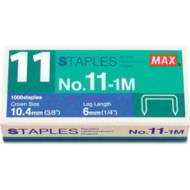 Max® No. 11 Mini Staples for HD-11FLK 1/4"" Leg 3/8""Crown Flat Clinch 1000/Box