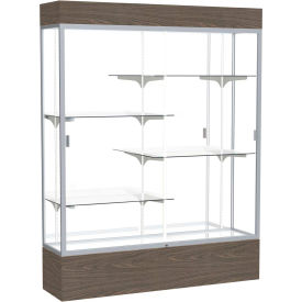 Reliant Lighted Display Case 60""W x 80""H x 16""D Walnut Base Mirror Back Satin Natural Frame