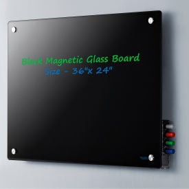 Global Industrial™ Magnetic Glass Dry Erase Board - 36""W x 24""H - Black