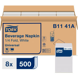 Tork® Universal Beverage Napkin 1-Ply 9-1/8""Wx 9-1/8""D 1/4 Fold Poly-Pack Wht 4000/Carton