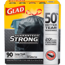 Glad® Drawstring Large Trash Bags 30 Gal 1.05 mil 30"" x 33"" Black 90/Case