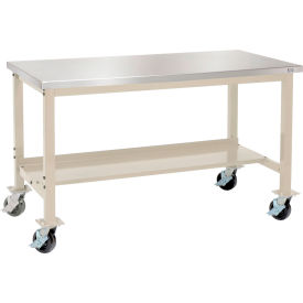 Global Industrial™ Mobile Production Workbench w/ Stainless Steel Top 72""W x 30""D Tan