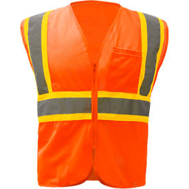 GSS Safety 1006 Standard Class 2 Two Tone Mesh Zipper Safety Vest Orange XL