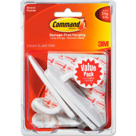 3M Command™ General Purpose Hooks Value Pack Large 5lb Cap White 3 Hooks & 6 Strips/Pack