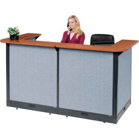 Interion® U-Shaped Electric Reception Station 88""W x 44""D x 46""H Cherry Counter Blue Panel