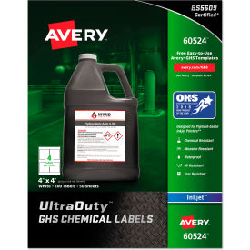 Avery® GHS Chemical Waterproof & UV Resistent Labels Inkjet 4"" x 4"" 200/Pack