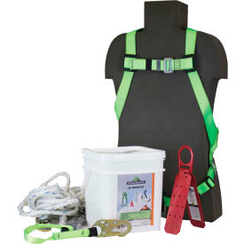 PeakWorks RK6-50 Roofer's Fall Protection Kit - Harness 3' Shock Absorbing Lanyard 50' Lifeline
