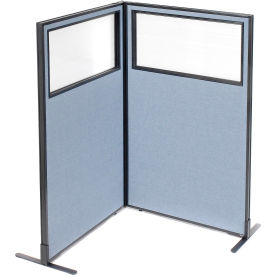 Interion® Freestanding 2-Panel Corner Room Divider w/Partial Window 36-1/4""W x 60""H Panels Blue