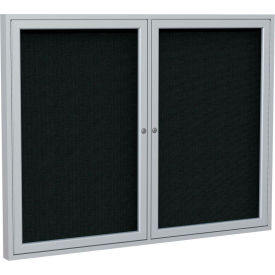 Ghent Enclosed Bulletin Board 2 Door 60""W x 36""H Black Fabric/Silver Frame