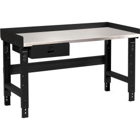 Global Industrial™ 72 x 30 Adj Height Workbench w/Drawer Black- Stainless Steel Square Top