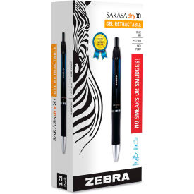 Zebra® Sarasa Dry Gel X1 Retractable Gel Pen Medium 0.7mm Blue Ink/Barrel Dozen