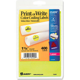 Avery® Print or Write Removable Color-Coding Labels 1-1/4"" Dia Neon Yellow 400/Pack