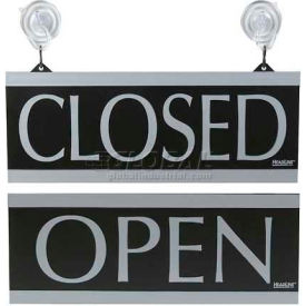 U.S. Stamp & Sign Open/Closed Sign 4246 W/Suction Cups 5"" X 13"" Black/Silver