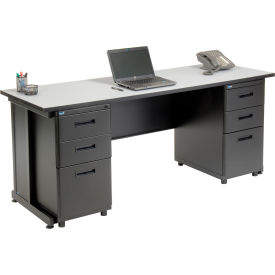 Interion® Office Desk with 6 drawers - 72"" x 24"" - Gray