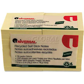 Universal One® Recycled Sticky Notes 3 X 3 Yellow; 18 100-Sheet Pads/Pack