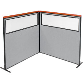 Interion® Deluxe Freestanding 2-Panel Corner Divider w/Partial Window 60-1/4""W x 61-1/2""H Gray