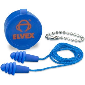 Elvex® Quattro™ Reusable Earplugs with Chain & Case Corded NRR 27 dB Blue 50 Pairs/Box
