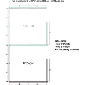 Interion® Pre-Configured Office Cubicle 8'W x 8'D x 72""H Add-On Kit Gray