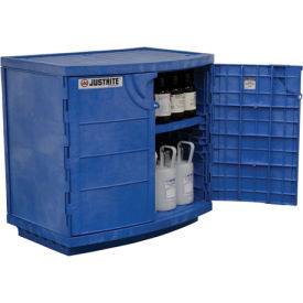 Justrite 8.5 Gallon Poly Acid Cabinet Manual Close 2 Door 36""W x 25""D x 35""H Blue